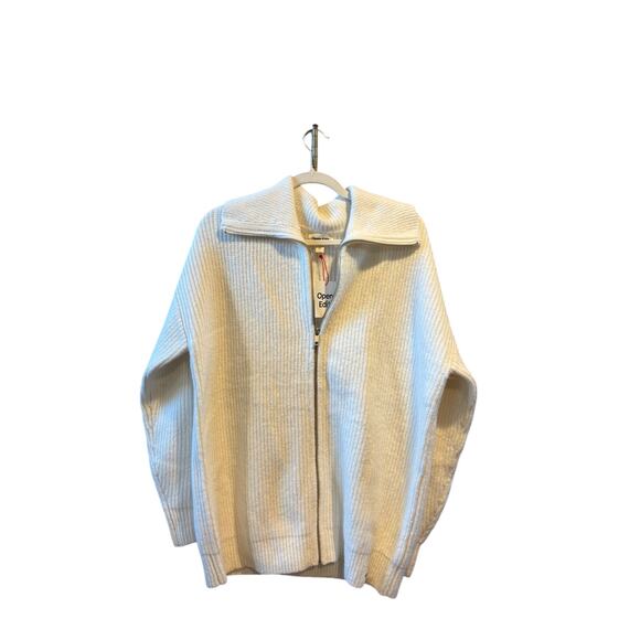 NWT Open Edit Oversize Rib Zip Sweater in Ivory Dove Cream Medium - Picture 3 of 6